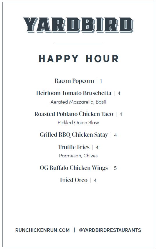 Yardbird Happy Hour The Shops at North Bridge Chicago