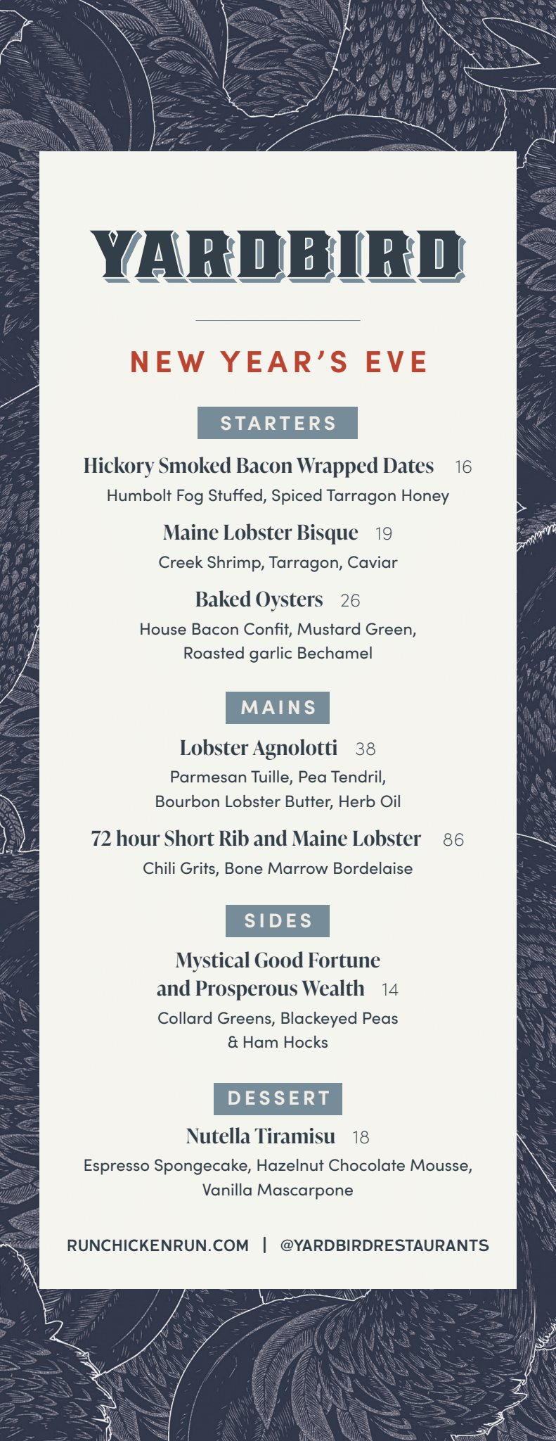 Yardbird New Year’s Eve DineIn Specials The Shops at North Bridge