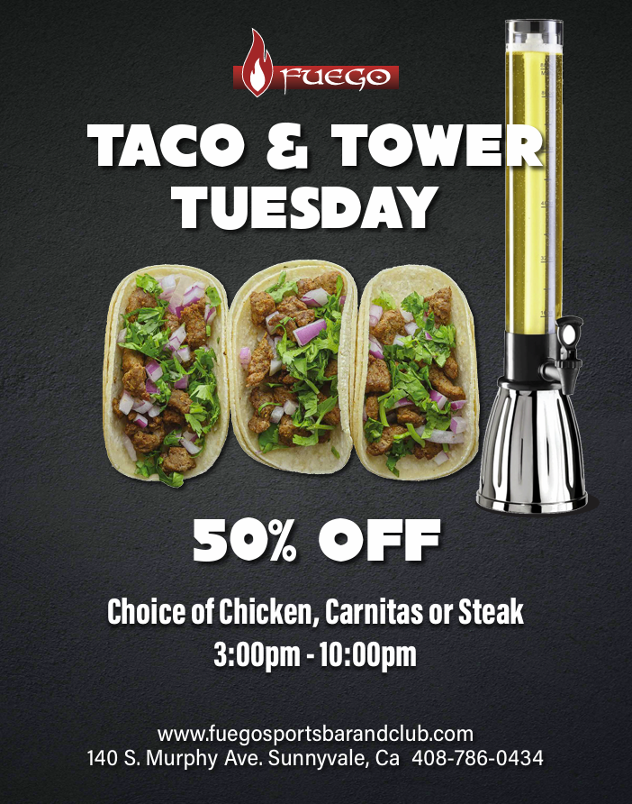 Fuego Sports Bar & Club Taco & Tower Tuesday Sunnyvale Downtown