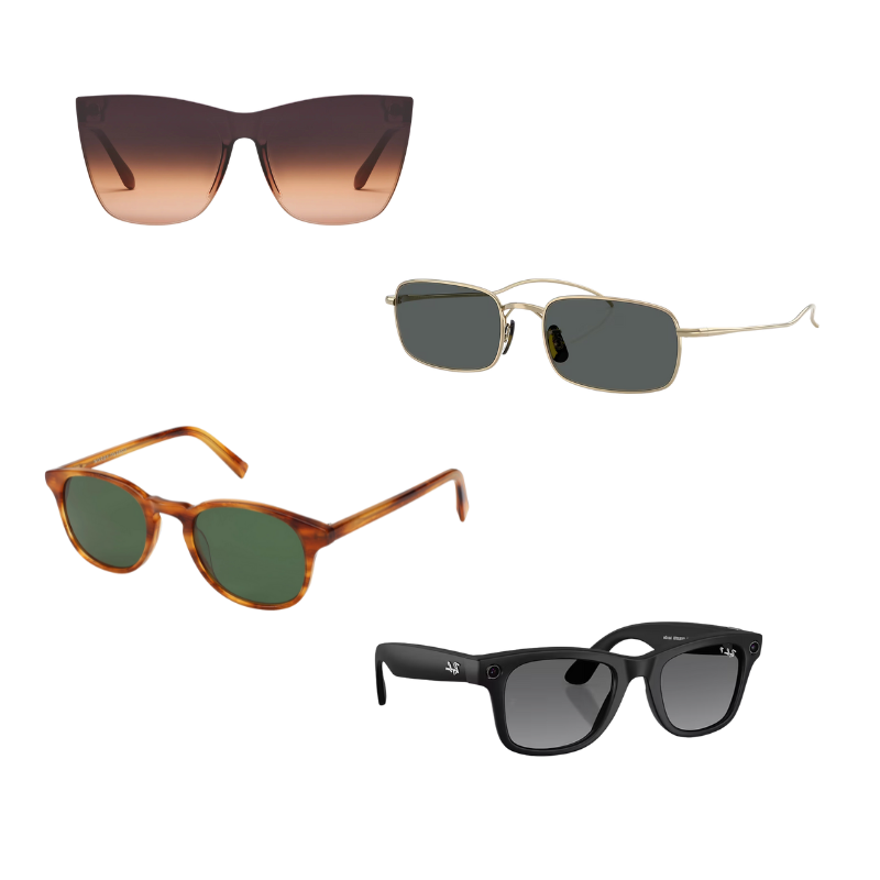 QUAY: Come Thru Sunglasses in Dark Brown Honey Oliver Peoples: TK-14 Polarized Lenses Warby Parker: Downing Sunglasses in English Oak Ray-Ban: Meta Wayfair in Matte Black