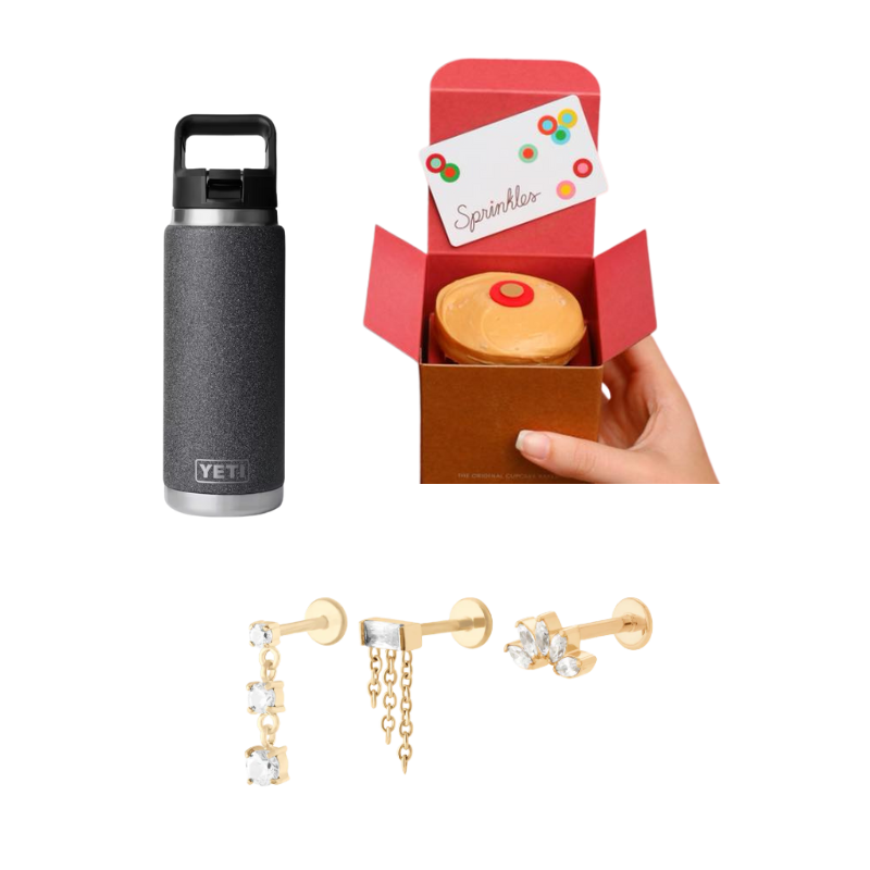 YETI: 26 oz Water Bottle in Black Stone Sprinkles: Cupcake + Gift Card STUDS: Flatback Dangles Set