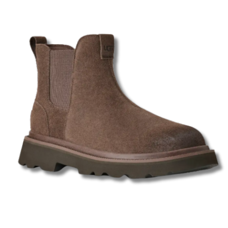 Dark brown boots with suede and a rubber sole