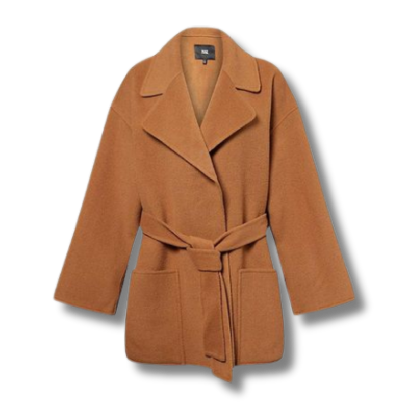 Camel brown suede jacket with tie