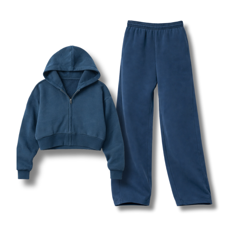Dark blue hoodie and dark blue wide sweatpants
