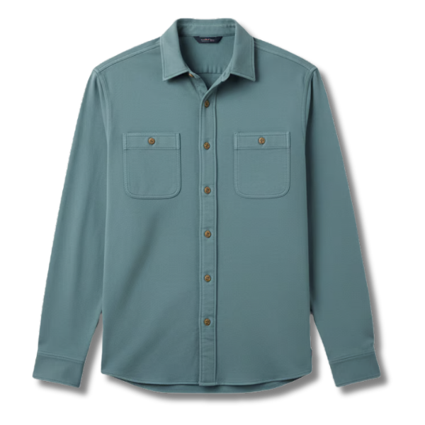 Green button down with gold buttons