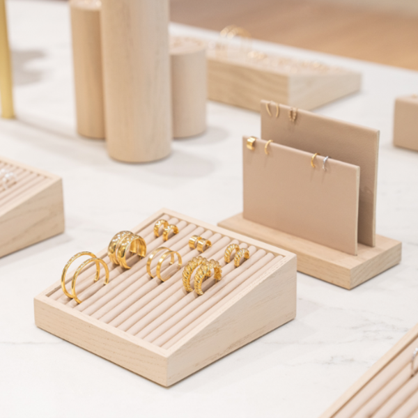 Gold rings on jewelry holder