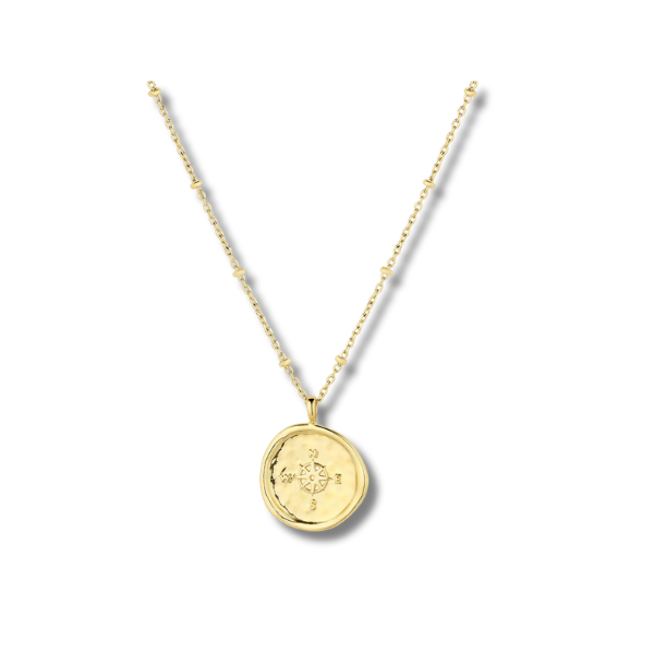 Gold necklace with compass charm