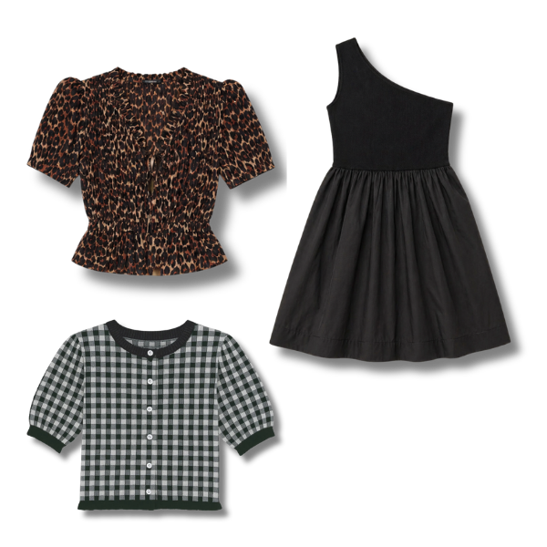 Cheetah top, Gingham top, black one shoulder strap dress