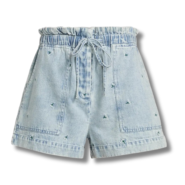 Light blue shorts with flowers on them