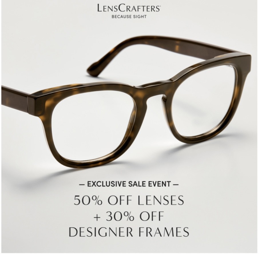 30% off designer frames with 50% lenses.
