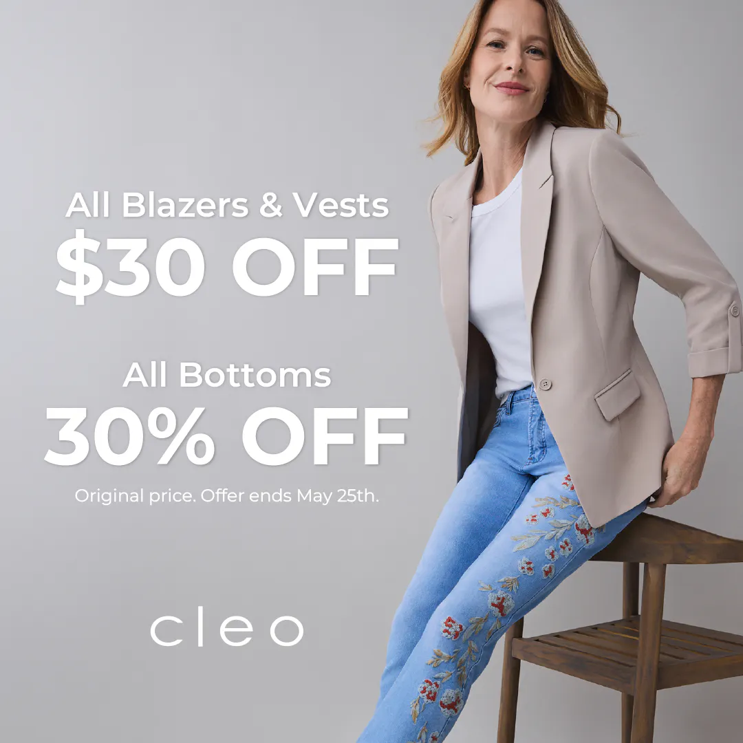 $30 Off All Blazers & Vests plus 30% Off All Bottoms
