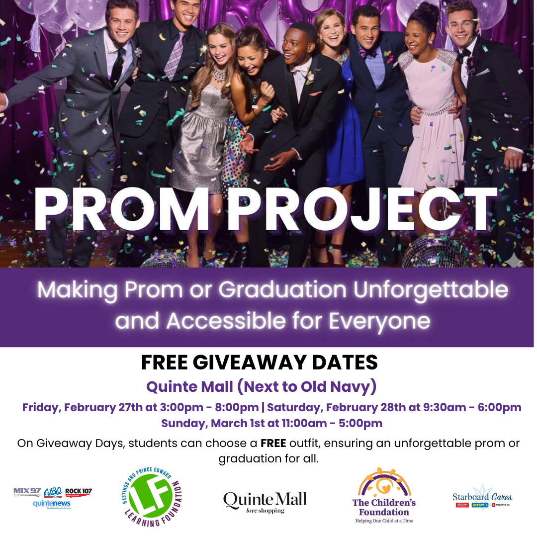 Purple background with image of teens at prom, text reads prom project