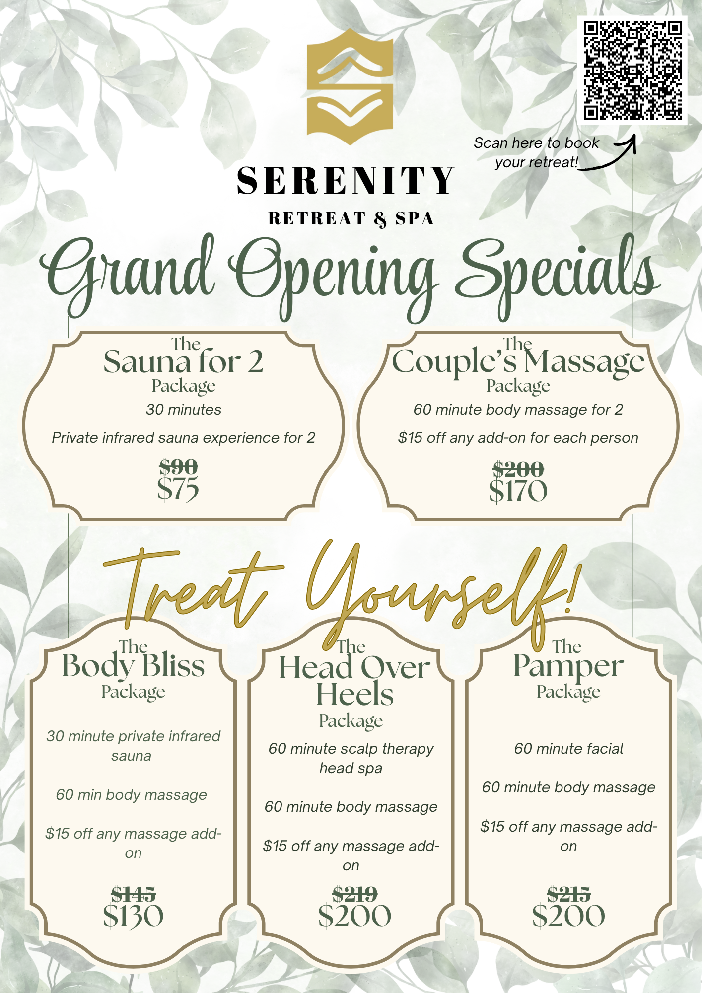 Serenity Spa Grand Opening Specials