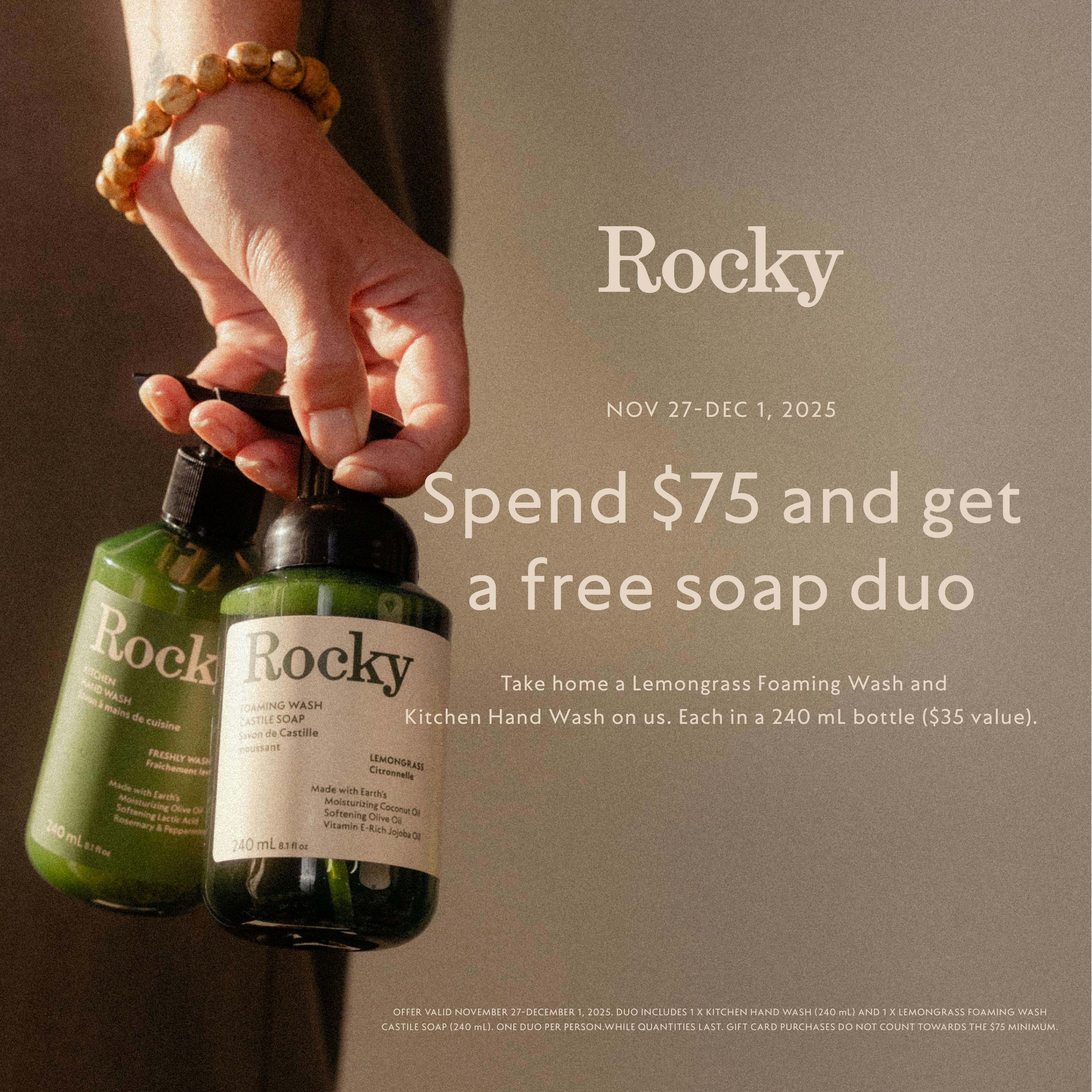 Spend $75 and get a FREE soap duo